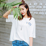 2016夏季韩版女装新品宽松大码短袖t恤女印花短款女式上衣