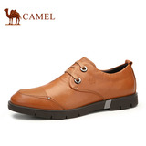 camel骆驼男鞋 韩版男士圆头皮鞋 格子纹软面皮男士鞋子