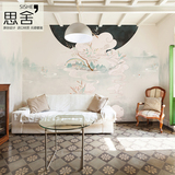思舍日式壁纸唯美温馨客厅背景墙纸手绘清新中式定制壁画仙境彩云