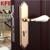 德国品质陶瓷门锁 欧式金色PVD面板纯白陶瓷把手室内门锁豪华锁