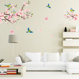 喜鹊桃花客厅卧室电视沙发背景墙壁贴中国风中式桃花可移除墙贴