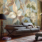 欧式客厅墙纸 手绘复古电视背景墙壁纸 无缝花卉大型壁画玄关油画