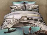独特魅力欧美风3D风景画床上用品全棉四件套标准尺寸 威尼斯小镇