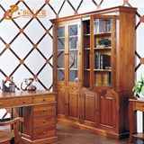 欧美式实木书柜酒柜玻璃展示柜美式乡村原木高档书柜书桌组合定制