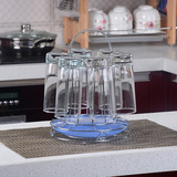 厨房金属圆形沥水杯架倒挂玻璃6杯水杯挂架创意茶杯架子带接水盘