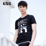 GXG男装 2016夏季新品   男士黑色纯棉圆领短袖T恤男#62844014