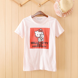 日本原单可爱卡通凯蒂猫 纯棉男女情侣装宽松修身姐妹圆领短袖t恤