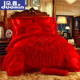 大红色蕾丝婚庆四件套粉1.8m加大2.0米结婚床上用品床盖被套特价