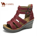 【特价】Camel骆驼女凉鞋 牛皮休闲女鞋 高跟女罗马凉鞋清仓