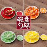 特价4件套.水果陶瓷器餐具套装西瓜米饭碗盘勺可爱釉下彩日式创意