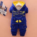 15冬季新款加厚绒保暖男女宝宝卫衣服0123岁婴幼儿童套装帽衫卡通