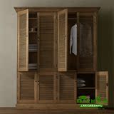 美式乡村实木衣柜2门卧室现代简约复古做旧百叶4门橡木储物柜定制