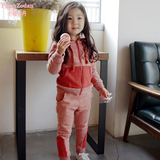 童装小童大童女童春款2016韩版连帽卫衣两件套拉链衫外套裤子套装