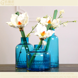 插花花瓶摆件客厅蓝色玻璃样板间现代简约花插家居装饰品软装饰品