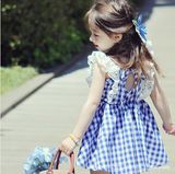 韩国童装2016夏新款女童格子背心裙木耳边儿童吊带连衣裙公主裙子