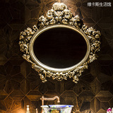 欧式复古椭圆镜子壁炉玄关装饰镜卫浴镜化妆挂镜艺术镜卫生间镜子