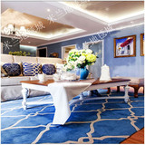 蓝色地中海风格地毯欧式客厅茶几沙发地毯卧室手工地毯满铺定制