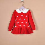 秋装外贸女童连衣裙童装长袖针织裙1-2-3-4岁女宝宝红色毛衣裙
