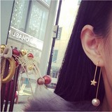 韩国长款气质耳环 珍珠耳环前后扣 星星五角星饰品耳坠女造型