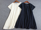 春季新款出口日本剪标日系女装蕾丝拼接显瘦短袖连衣裙