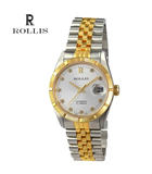 ROLLIS瑞士品牌专柜正品手表间金镶钻男表日历自动机械表 包邮