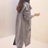 2015韩版秋季新款宽松大码女装中长版花纱针织开衫外套加厚毛衣潮