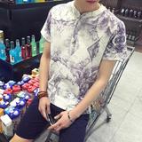 中国风棉麻短袖T恤男 夏季水墨画V领体恤男士半袖衣服潮亚麻男装