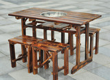厂家直销 特价批发碳化实木火锅桌椅组合 实木火锅桌子火锅桌餐桌