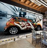 复古个性3D涂鸦汽车壁纸汽车改装 车行背景墙墙纸餐厅酒吧KTV壁画