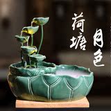 中式陶瓷招财流水小摆件桌面办公室水景风水轮客厅喷泉加湿器礼品