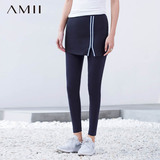 Amii旗舰店艾米2016夏新款假两件条纹带裤裙修身大码打底裤裙裤