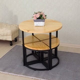 新品客厅创意茶几简约现代小户型实木环保宜家办公茶桌椅组合圆桌