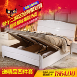简约实木床 双人橡木床 1.5米/1.8米m床  白色烤漆 高箱储物箱床