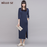 bello sz贝洛安女装新款气质修身显瘦拼接七分袖连衣裙长裙女