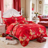 婚庆床品结婚床上四件套大红色1.5m 1.8m 2.0m圆角床单被套