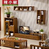 辣小椒家具 现代中式简约实木吊柜墙柜收纳挂柜 客厅壁柜组合