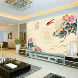 富贵牡丹花大型壁画客厅电视背景墙纸中式山水卧室房间沙发3D壁纸