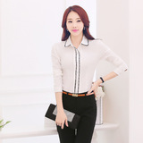 韩版新款职业加绒衬衫圆角领拼接女长袖套装工装办公室上班工作装