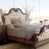 欧式全实木双人床软包床 地中海1.8米床 法式复古做旧橡木床