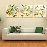 花开富贵 客厅装饰画现代中式餐厅沙发背景墙挂画无框三联画壁画