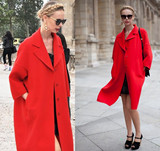 2015欧美新款大红色羊绒茧型呢子大衣女结婚茧形毛呢外套oversize