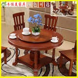 实木餐桌双层带转盘橡木大圆桌酒店餐桌饭桌圆形餐桌椅组合中式