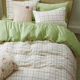 北欧美式全棉小清新白色格子被套绿色床单简约纯棉床笠四件套床品