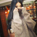 2016冬季毛衣女套头宽松加厚高领韩版学生潮长袖毛线衣中长款