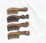 木料红木料梳子半成品 绿檀木料 拼接长柄款半成品 浮雕梳