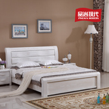 全实木床白色1.5米榆木床1.8米双人床现代简约高箱储物婚床类家具