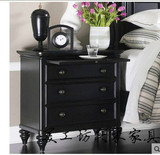 美式乡村欧式黑色做旧实木三抽屉床头柜 美 克美家床边柜卧室家具