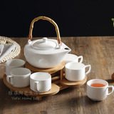 包邮创意纯白欧式陶瓷咖啡杯碟套具复古田园风茶具套装配竹木架子