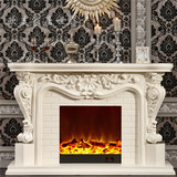 1.65米象牙白复古实木壁炉架仿真火焰装饰取暖壁炉芯复古原木雕花