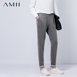 AMII极简艾米女装春季条纹松紧带中低腰修身轻奢运动休闲裤女裤子